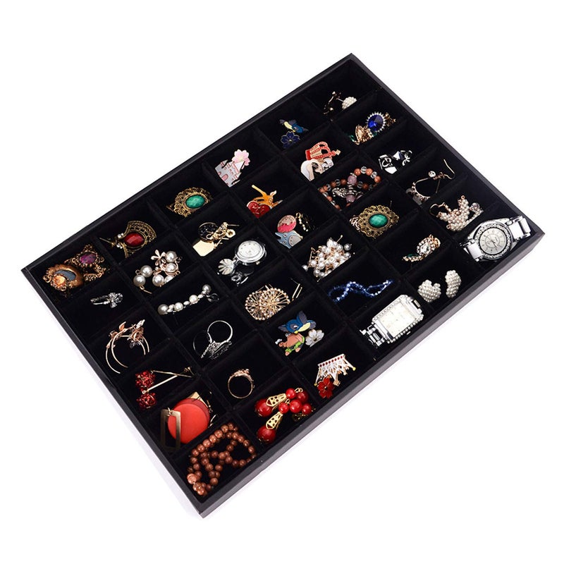 Pimuza Black Velvet Stackable 36 Compartments Jewelry Tray Showcase Display Organizer Holder Rectangle Storage Box Case Containers Chest for Women Gemstone,Pendant,Key,Marble,Crystal Stone,Accessory,Diamond - Image 5